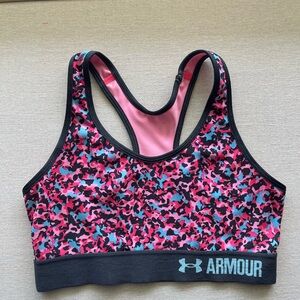 Under Armour S Pink and Blue Camo Print Sports Bra
